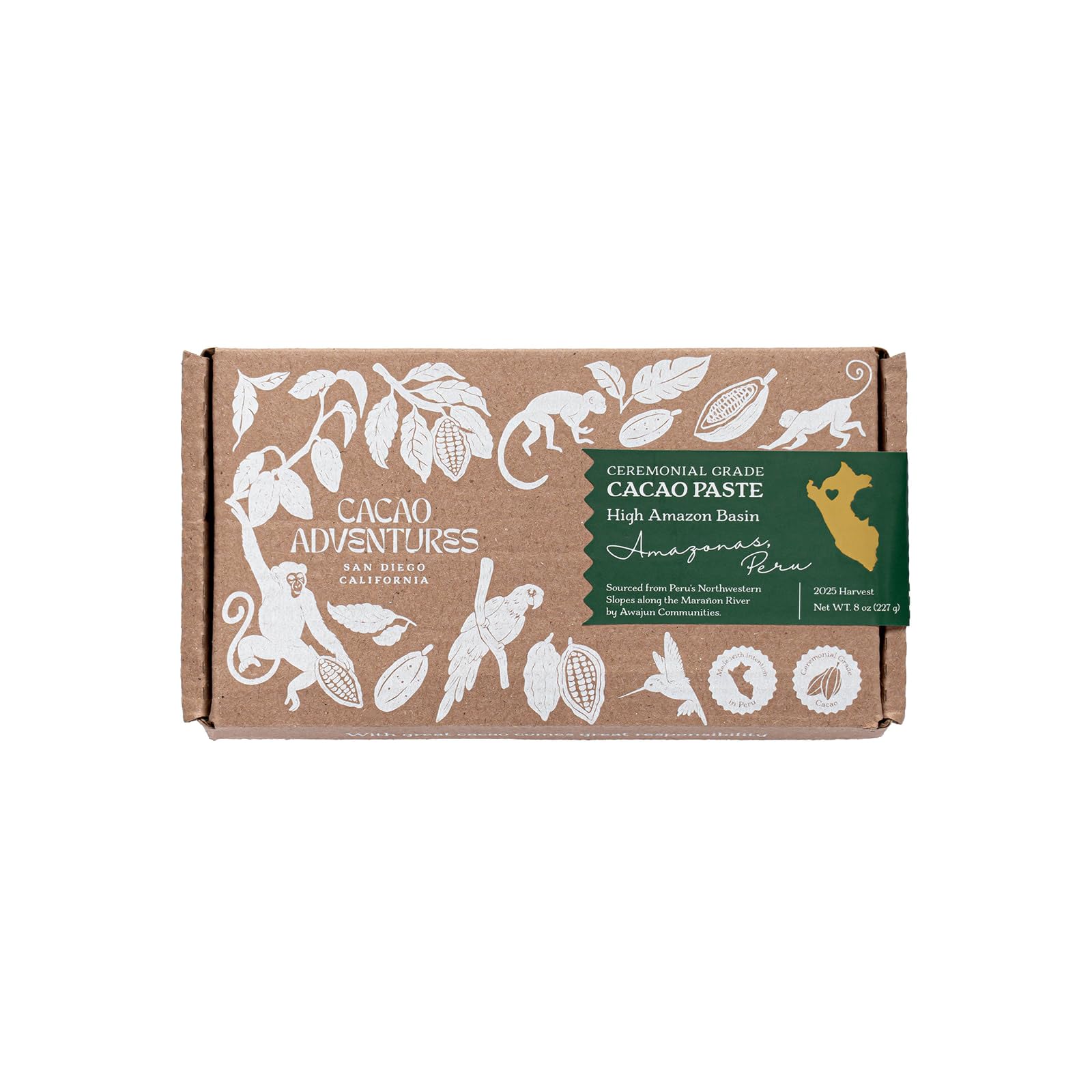 Cacao Adventures Ceremonial Cacao Block | 100% Pure Cacao from Peru, Untempered, Unsweetened, Vegan, 8 oz | Ethically sourced and sustainably grown |Melts Easily for Drinking, Rituals & Recipes
