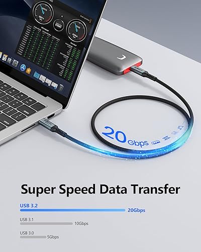 Miniatura 3 de SUNGUY Cable USB C 3.2 Gen 2 de 1.5 pies, cable USB C a USB C de 240 W de carga rápida, transferencia de datos de 20 Gbps, salida de video 4K, cable
