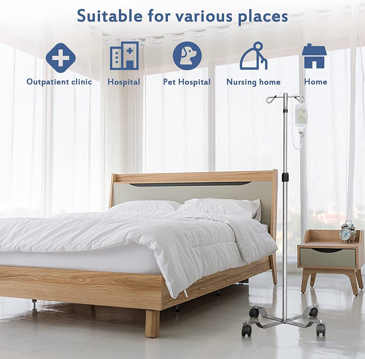 ZGRM IV Pole with Wheels Portable IV Stand Pole with 2 Hook & 4 Caster 47" to 85" Adjustable Height Pole, Steel Base 0530 : Industrial & Scientific