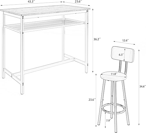 Miniatura 6 de 5 Bar Table Set, Kitchen Bar Table and Chairs Set of 4, Metal Counter Height Table with Stools for Dining Room, Living Room Breakfast Table