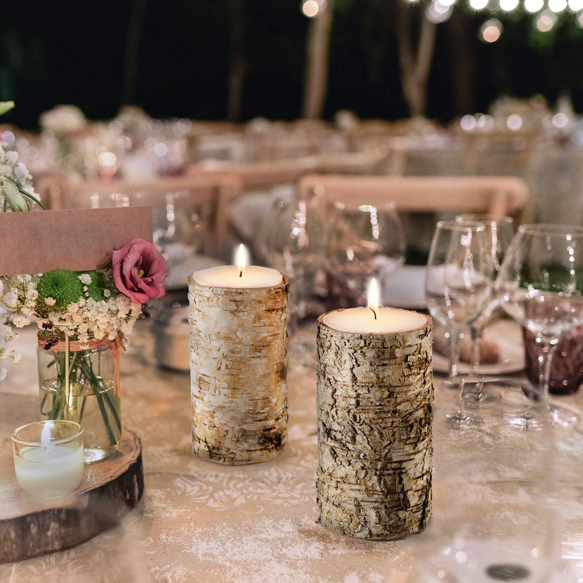 Serene Spaces Living Świeca z kory brzozowej, zestaw 3 sztuk, średniej wielkości świeca w stylu filarowym, przynosi naturę do wnętrz, średnica 7,6 cm i wysokość 14,6 cm