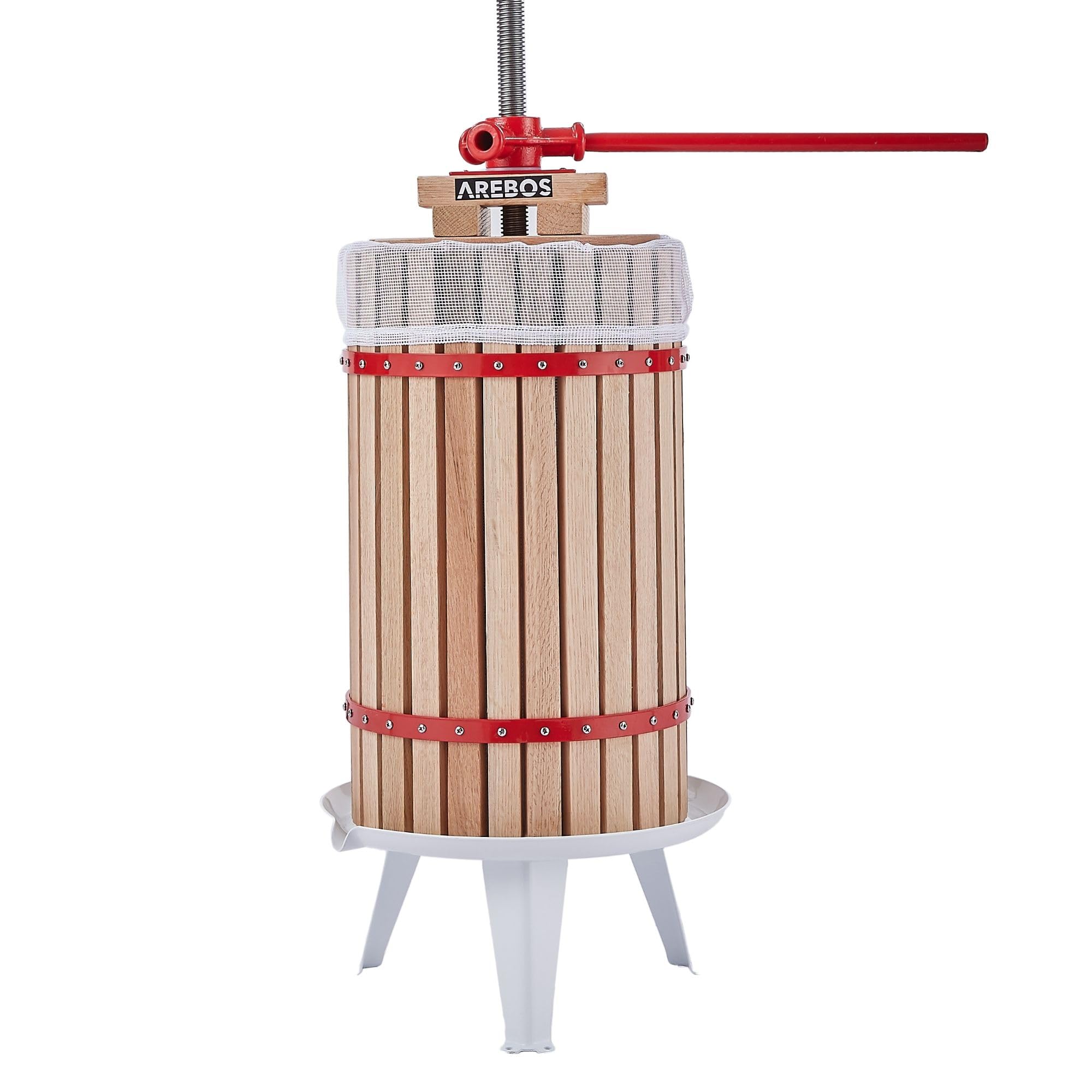 Arebos Obstpresse 18L und Obstmühle 7L | Manuelle Saftpresse I Beerenpresse inkl. Presstuch, Druckplatte und Metallspindel I Für jegliche Arten von Saft & Gemüse