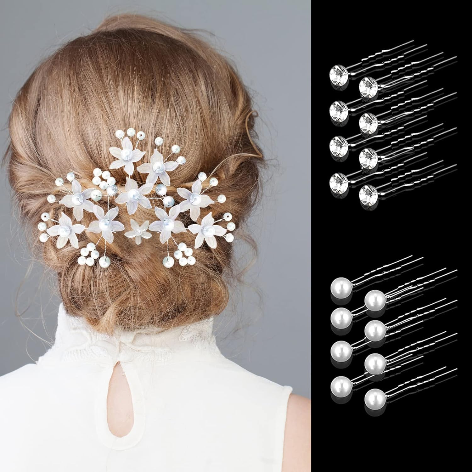 20 Épingles à Cheveux Mariage Strass - Pinces U Fleur Cristal Pour Coiffure De Mariée