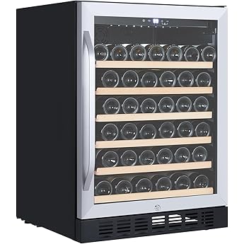 GarveeHome 24'' Wine Cooler Refrigerator - 46 Bottles Capacity, Professional Compressor, 41°F To 64°F Temp Control, Stainless Steel & Tempered Glass, With Safety Lock, Built-In Or Freestanding