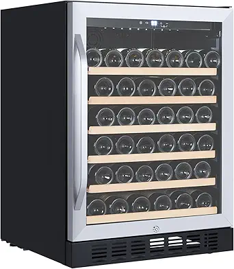 GarveeHome 24'' Wine Cooler Refrigerator - 46 Bottles Capacity, Professional Compressor, 41°F To 64°F Temp Control, Stainless Steel & Tempered Glass, With Safety Lock, Built-In Or Freestanding