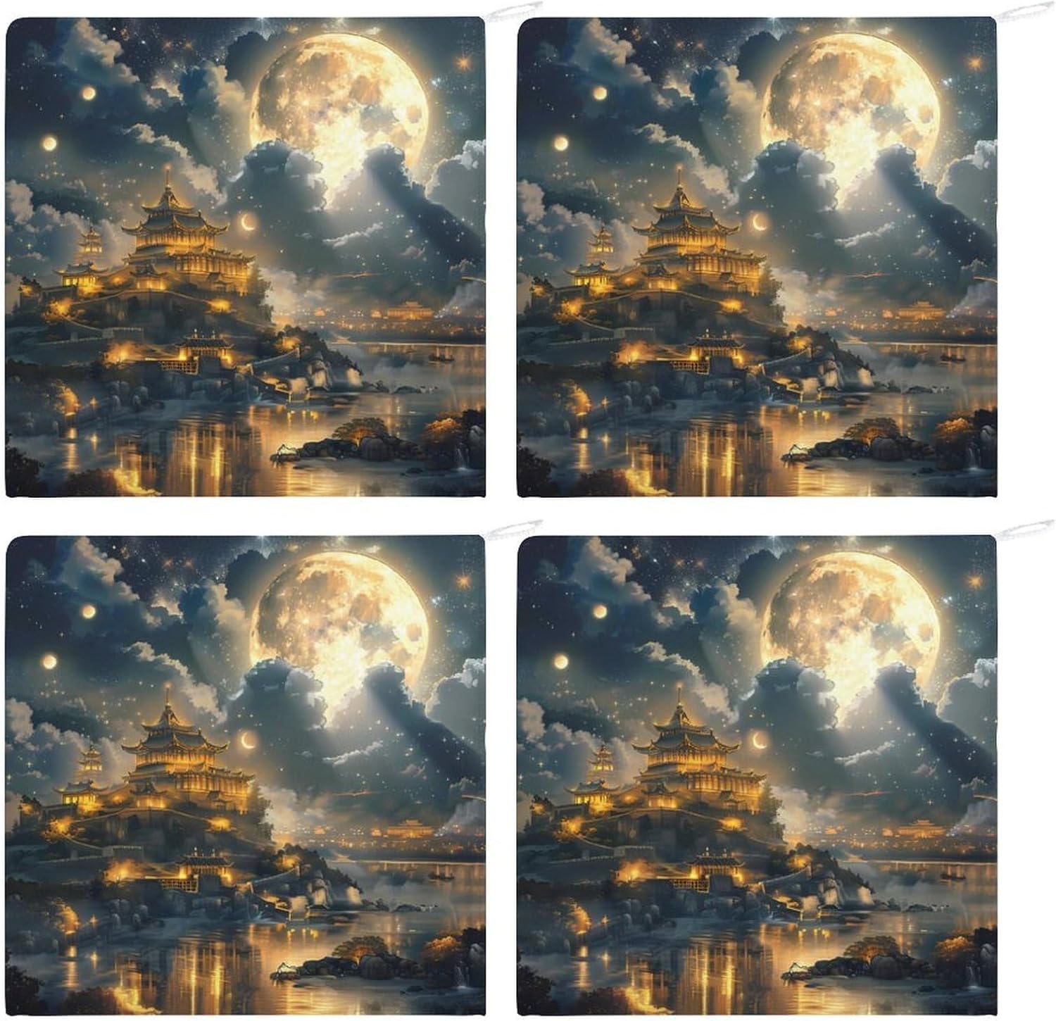 Tower Palace Hand Towels for Bathroom Kitchen Towels Small Towel Handkerchiefs with Hanging Loop 4PCS