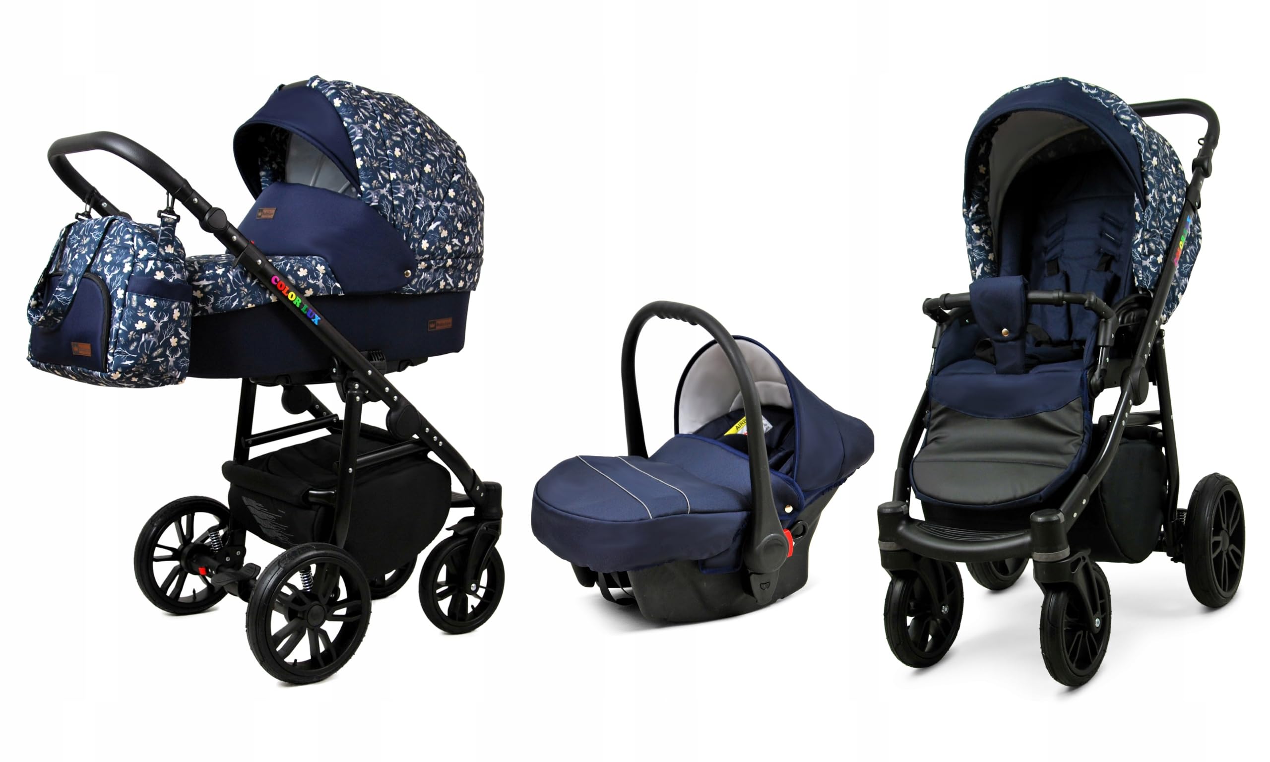 BabyLux® Carrito de Bebé Sistema de Viaje Set 3 en 1 - Color Lux - incl. Capazo, Silla de Paseo, Silla Coche - Cochecito - con Bolso cambiador, Cubierta para la lluvia, Mosquitera etc.