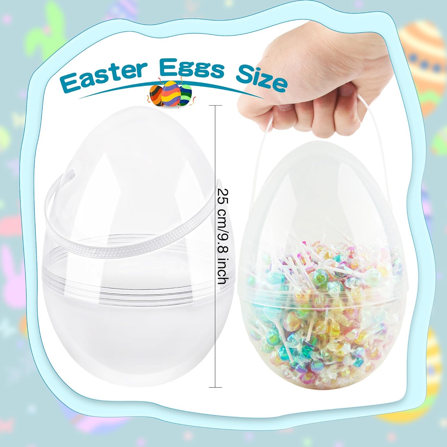 6 Pcs 10 Inch Transparent Easter Eggs with Handles Giant Clear Easter Egg Jumbo Fillable DIY Easter Egg for Easter Hunt Decoration - Image 2