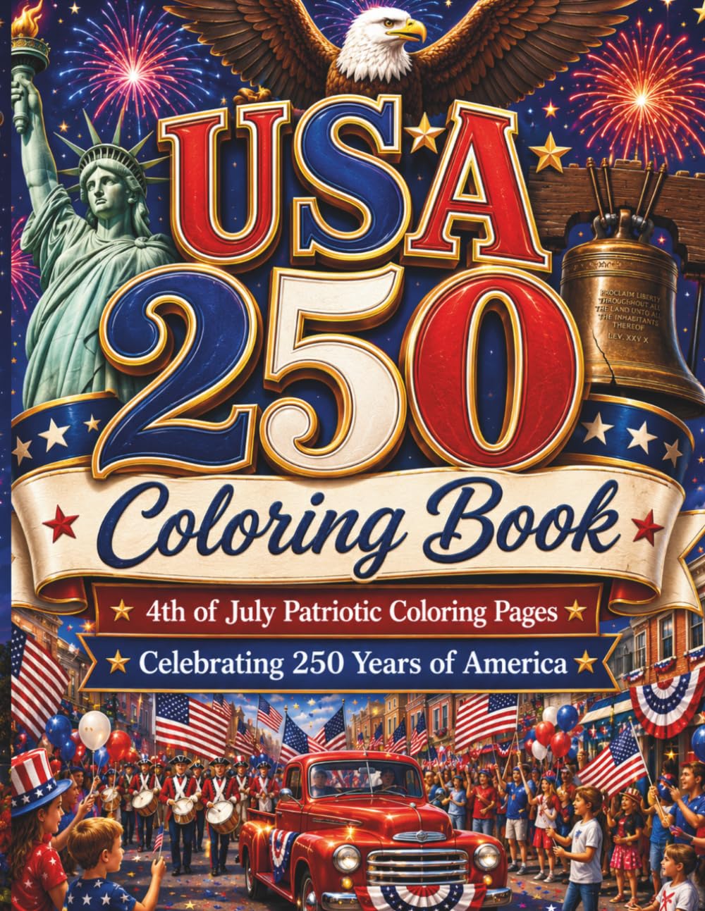 USA 250 Coloring Book: 4th of July Patriotic Coloring Pages Celebrating 250 Years of America