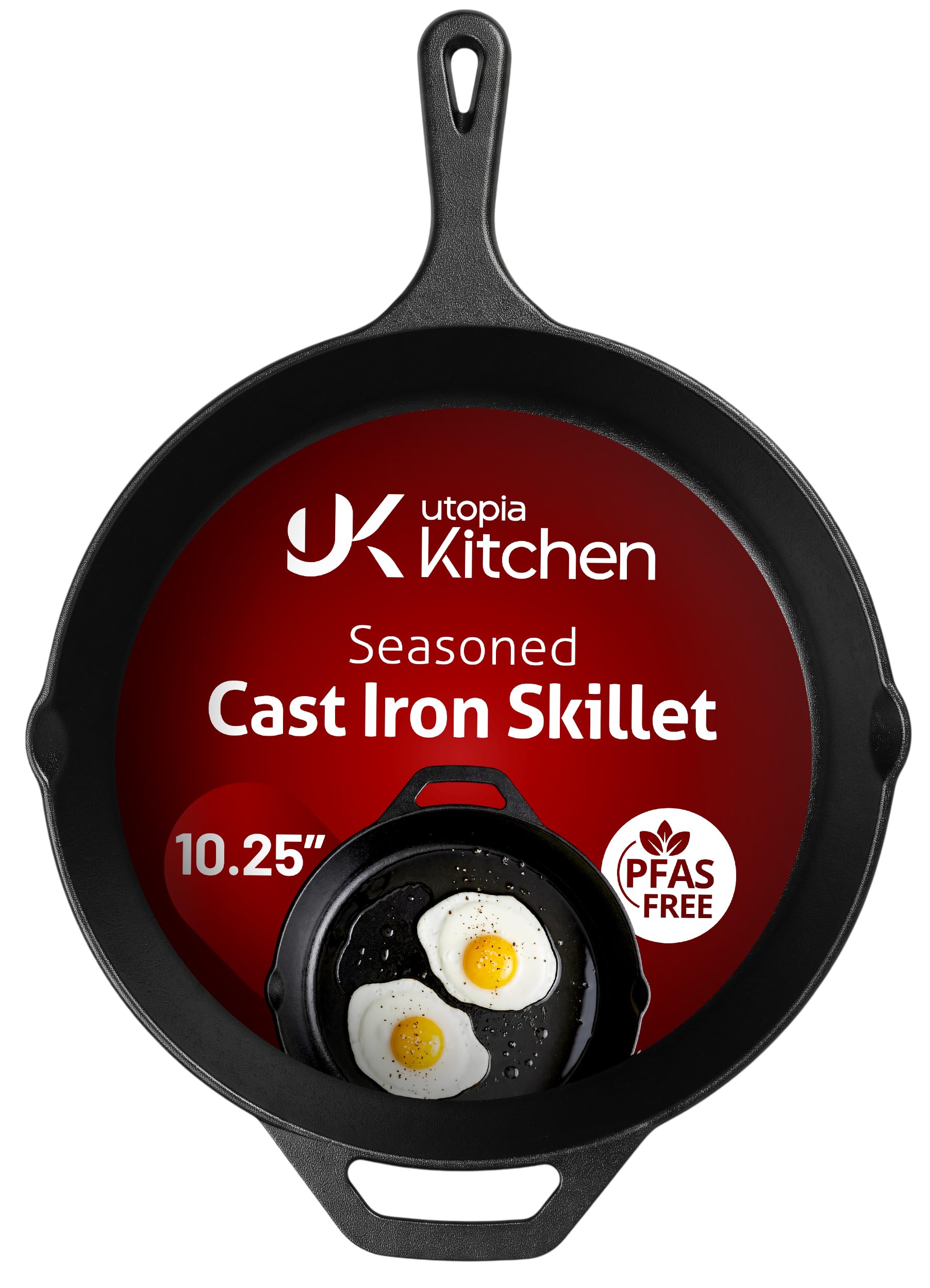 Utopia Kitchen Cast Iron Skillet 10.25 Inch Pre-Seasoned PFAS-Free Black