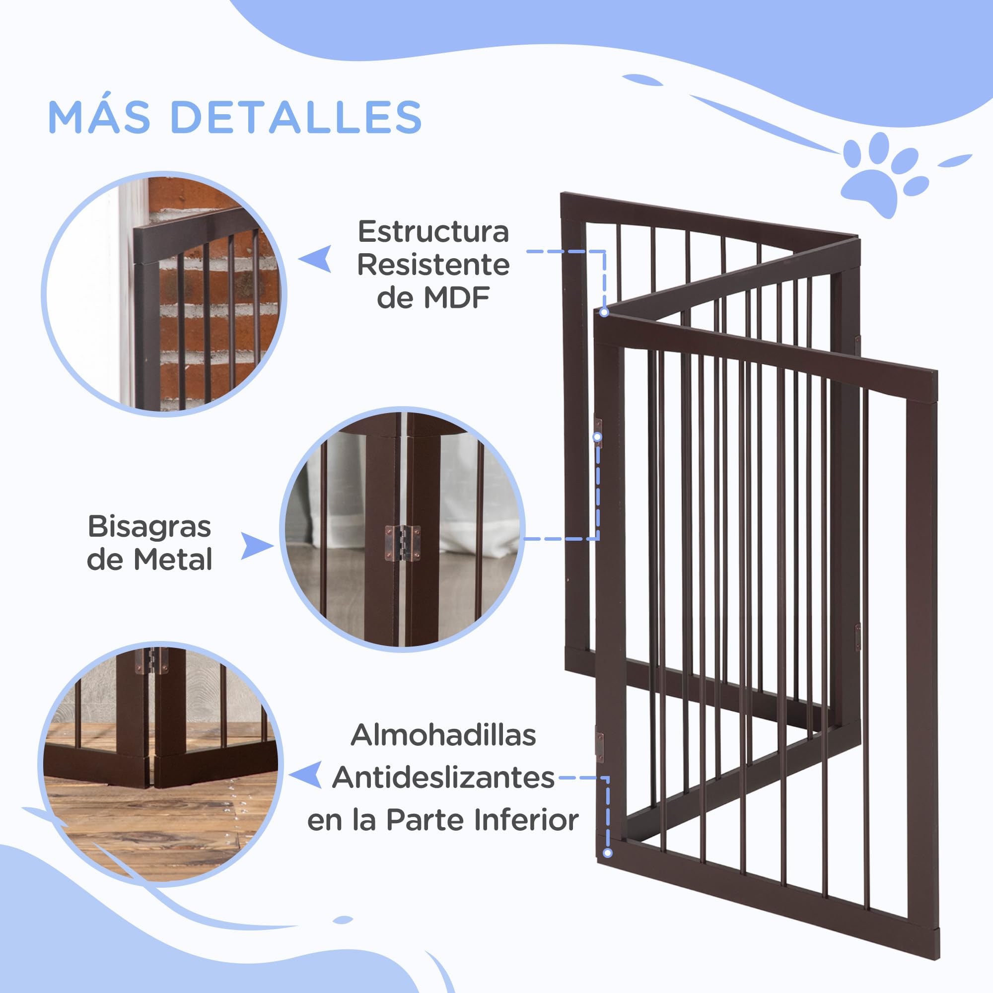 PawHut Barrera de Seguridad Plegable de 3 Paneles Rejilla de Protección para Perros Pequeños 160x76 cm Ideal para Puertas, Pasillos y Escaleras Café Oscuro