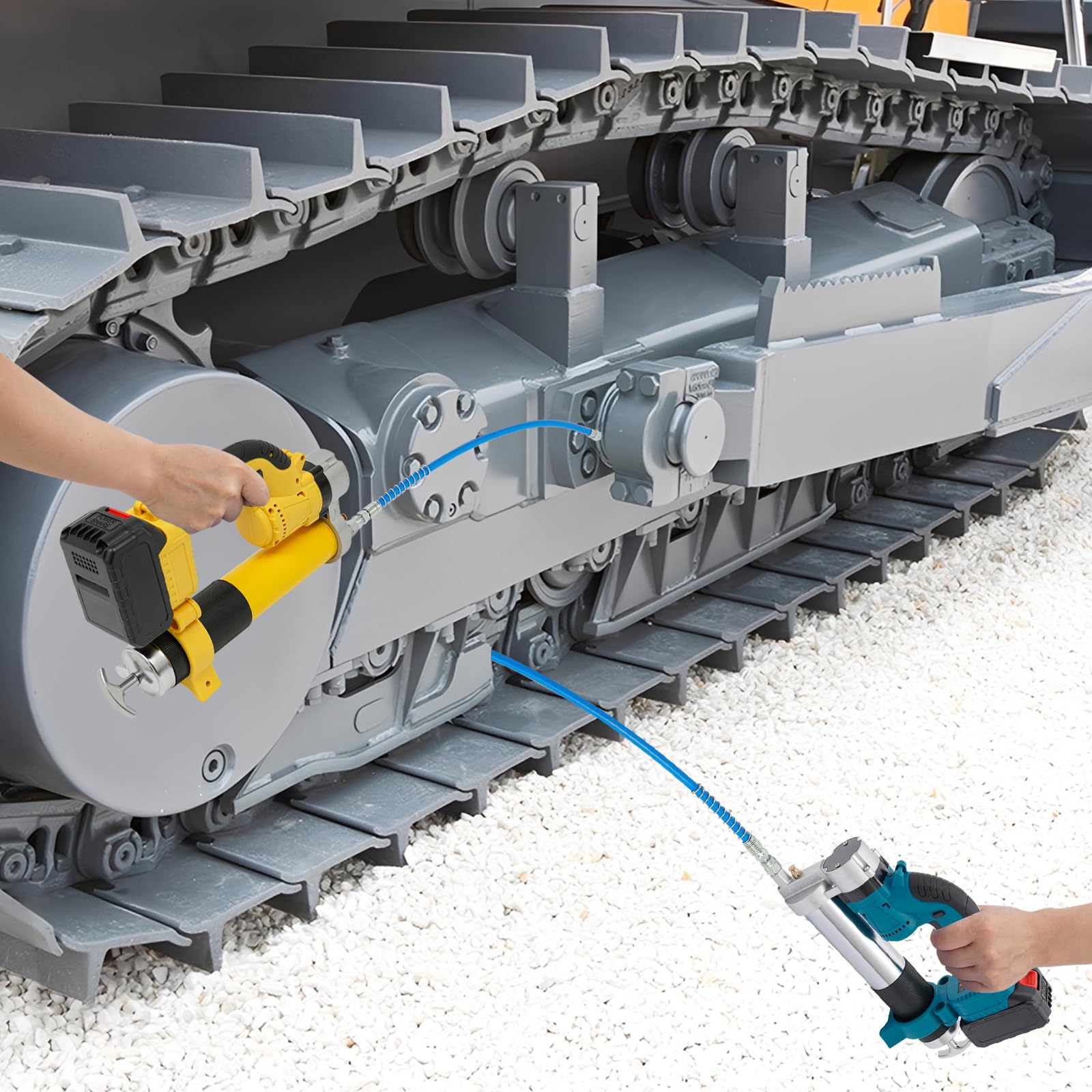 Pressa per grasso a batteria, super efficiente, con 2 batterie e caricabatterie, motore senza spazzole e lampada a LED (giallo)