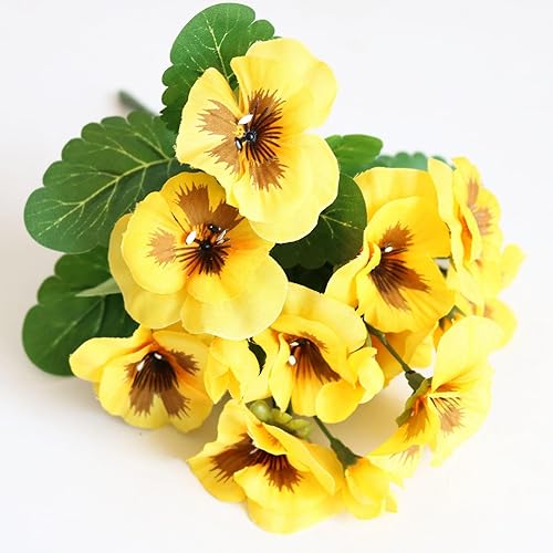 Miniatura 4 de 6 piezas de flores artificiales de plástico sintético, plantas falsas para interiores y exteriores, decoración de jardín (amarillo 2)