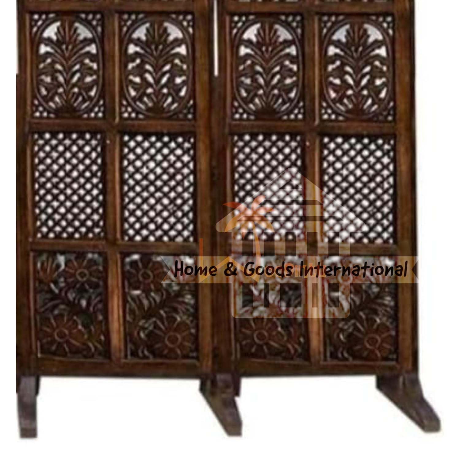 Wooden Room Divider Partition 4-FT Folding Privacy Screen Decorative Panel for Living Room, Bedroom, Hall, Makeup Studio & Pooja - Mix Design, Brown (2 Panel with Stand)-image-46