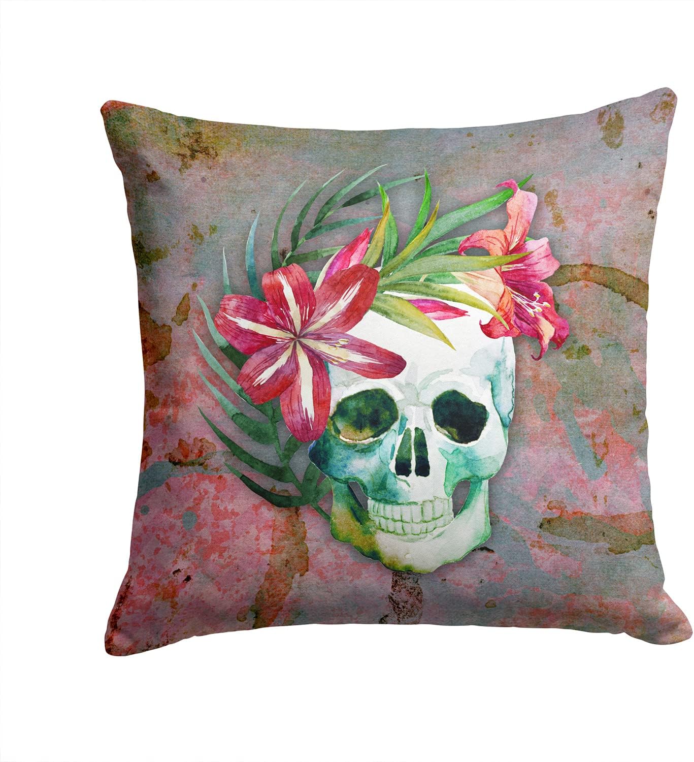 Caroline's Treasures BB5125PW1414 Day of The Dead Skull Flowers Fabric Decorative Pillow Machine Washable, Indoor Outdoor Decorative Pillow for Couch, Bed or Patio, 14Hx14W