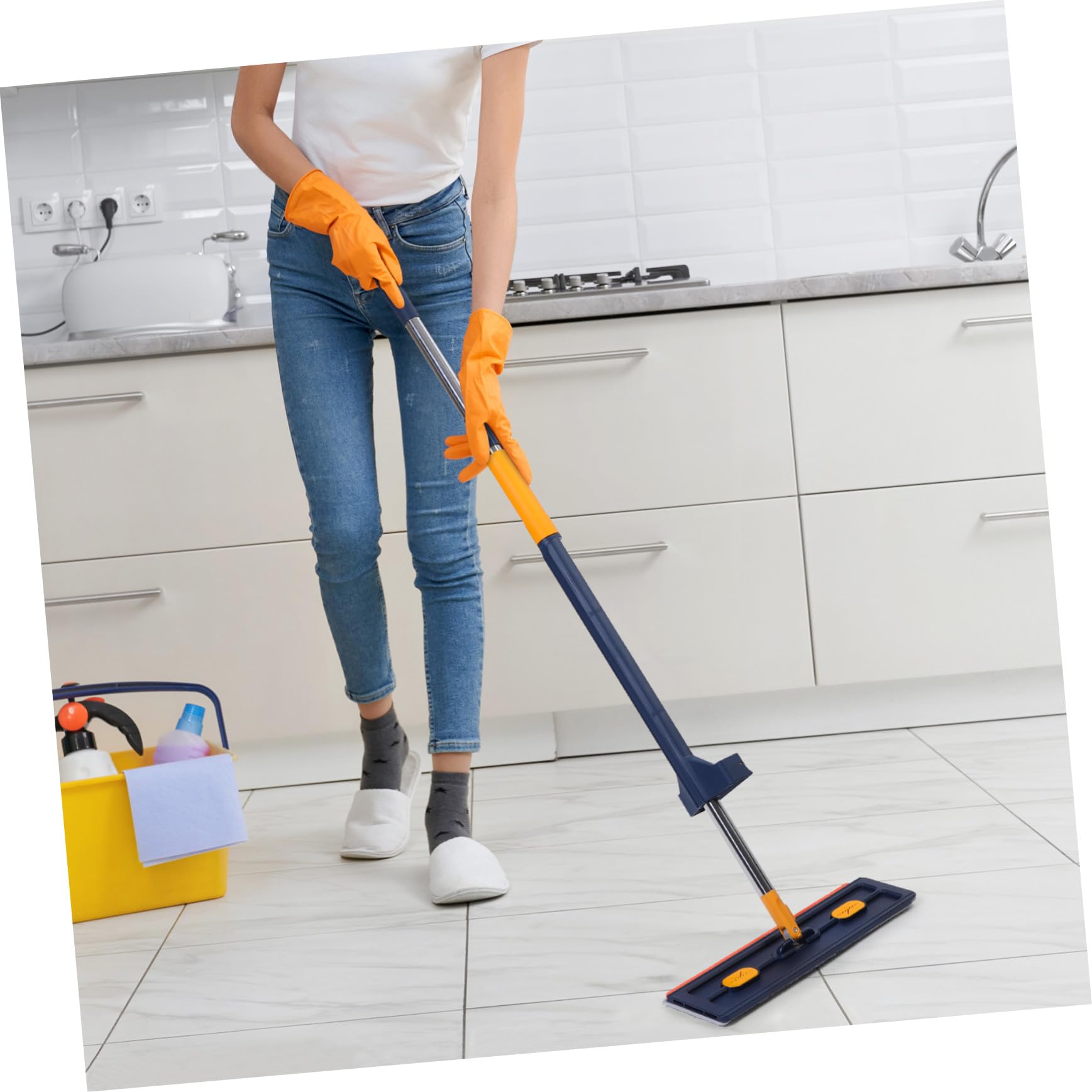 Fregona Plana sin Lavado 1 Unidad 6 Almohadillas de Microfibra Azul Absorbente para Limpieza de Suelos Hogar Baño Fácil Uso y Almacenamiento Compacto