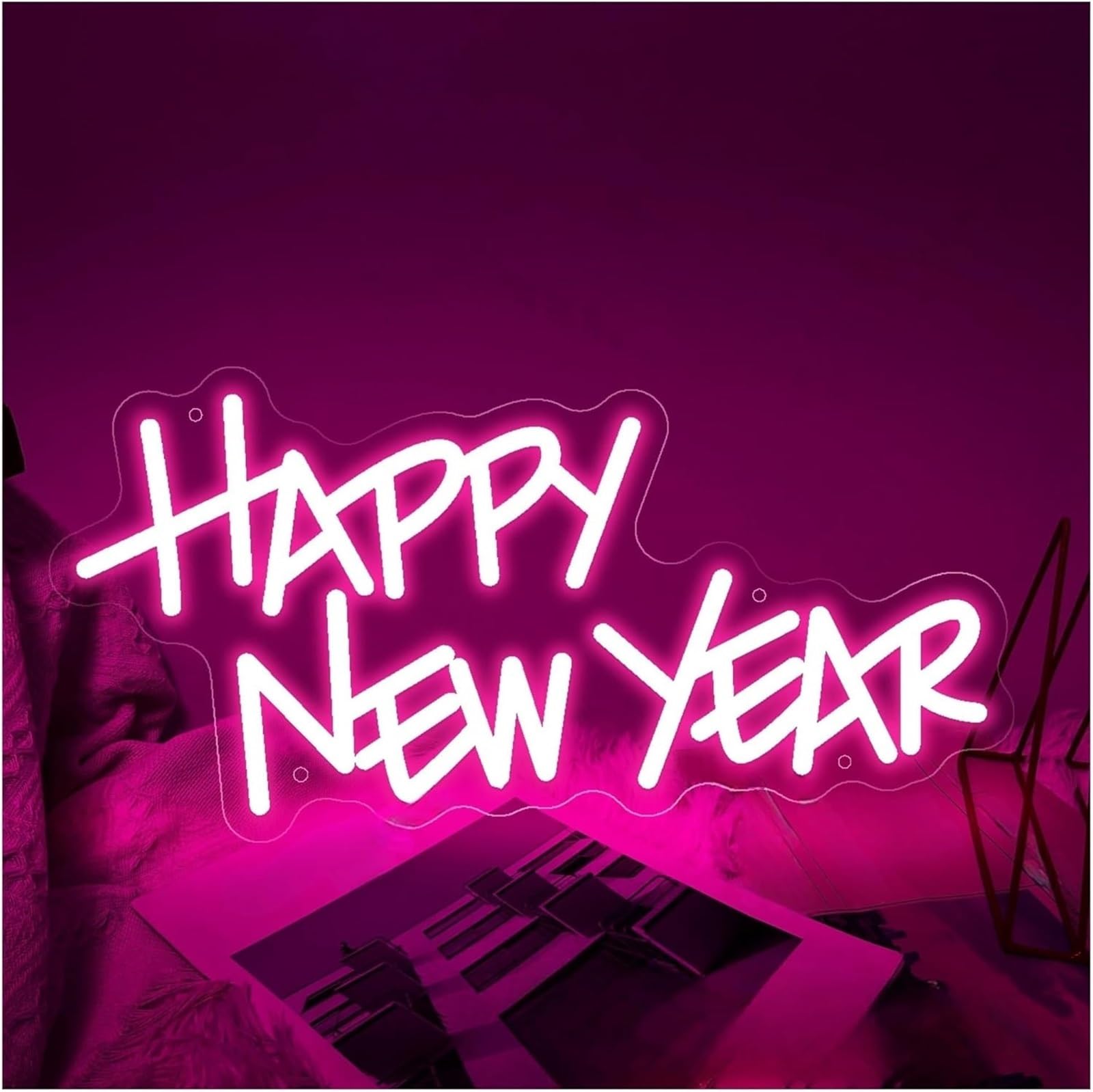 Aextroi neon Lights Sign for neon Lamp Happy New Year for Sign for Powered Dimmable Night Lights 20cm×40cm(B)