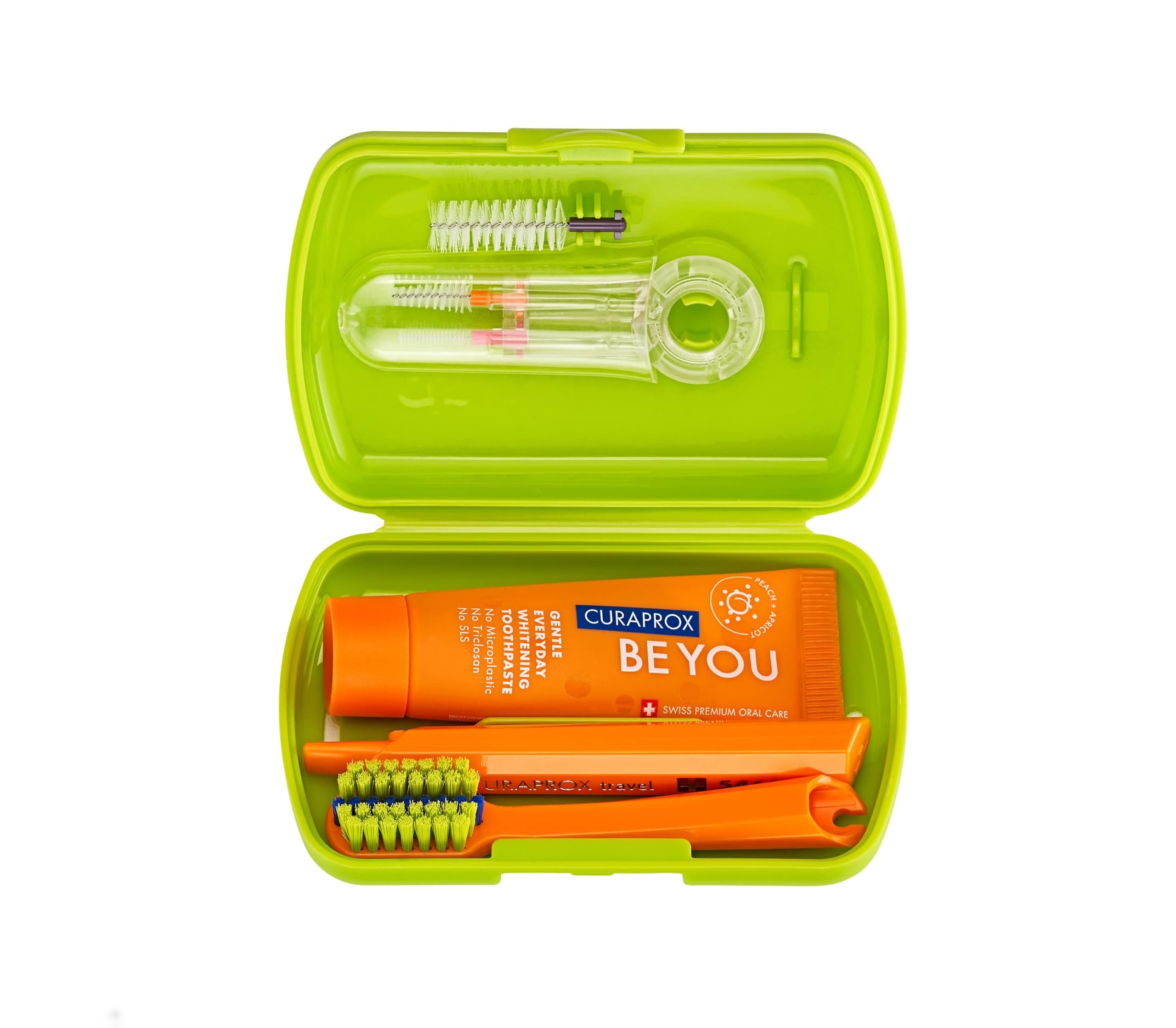 Curaprox Ortho Travel Set-Igiene orale per bretelle/Spazzolino ultra-morbido e scovolini/Set verde/Made in Switzerland
