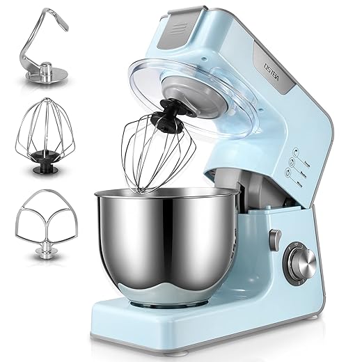 OSTBA Stand Mixer, 8-Speed Electric Kitchen Mixer Tilt-Head Food Mixer 5.5Qt，Stainless Steel Bowl Dishwasher Safe, Dough Hook, Mixing Beater，Whisk, Splash Guard，Upgraded Metal-Gear, Blue
