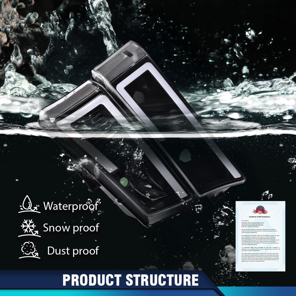 PIT66 LED Headlight Assembly Compatible with 2003-2006 Chevy Silverado Avalanche 1500 2500 3500 HD Model (Fit No Cladding only) Headlamps Clear Lens Black Housing Amber Corner