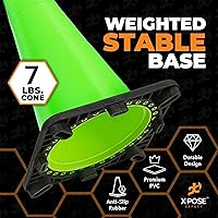 Vista 5 de Xpose Safety Cono de tráfico verde lima de 28 pulgadas, paquete de 4, cono de seguridad de PVC de alta calidad para estacionamiento, precaución