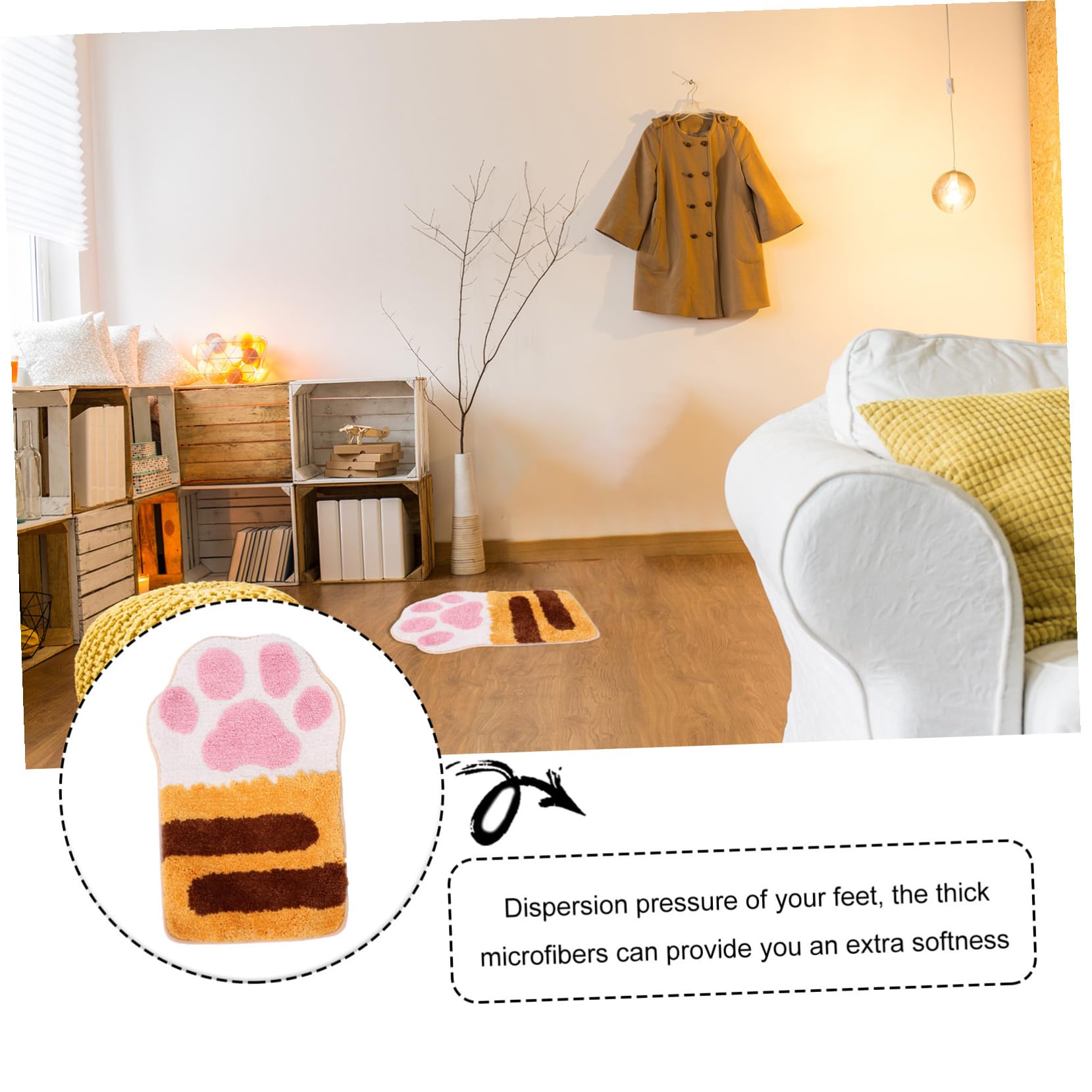 Garneck Tappeto Antiscivolo Bagno lungo 1 Pezzo in Poliestere | Flock Cat Paw Design, Assorbente, per Ingresso e Washroom, Fondo Non-skid