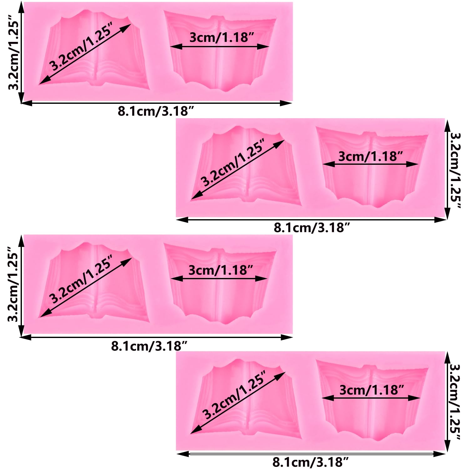 Zixiang Juego de 4 moldes de silicona para fondant, para decoración de pasteles, cupcakes, chocolate, caramelos, arcilla polimérica, para decoración de tartas, etc