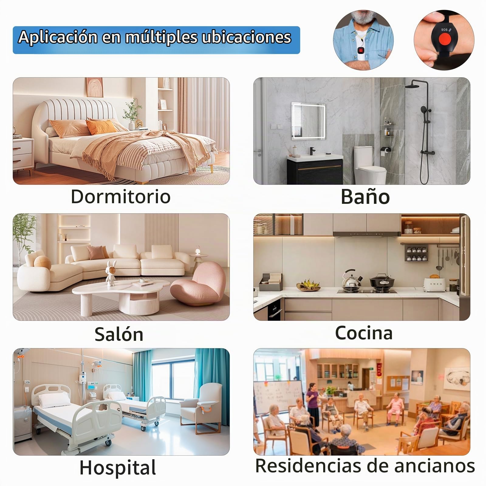 Boton Emergencia Ancianos, Avisador Personas Mayores, Botón Llamada Emergencia SOS + Pulsera + Receptor, Llamada de Emergencia Doméstica WiFi para Mayores, Discapacitados, Pacientes, Niños