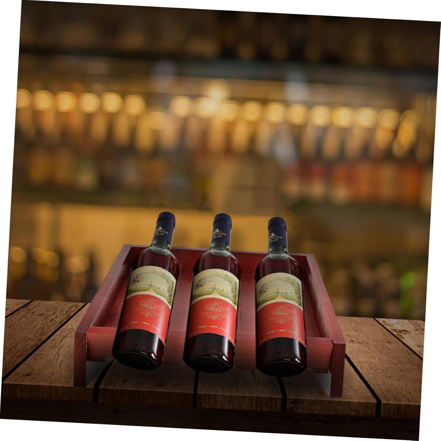 Space-Saving Wooden Wine Bottle Holder Tabletop Rack Decorative Storage for Kitchen Dining