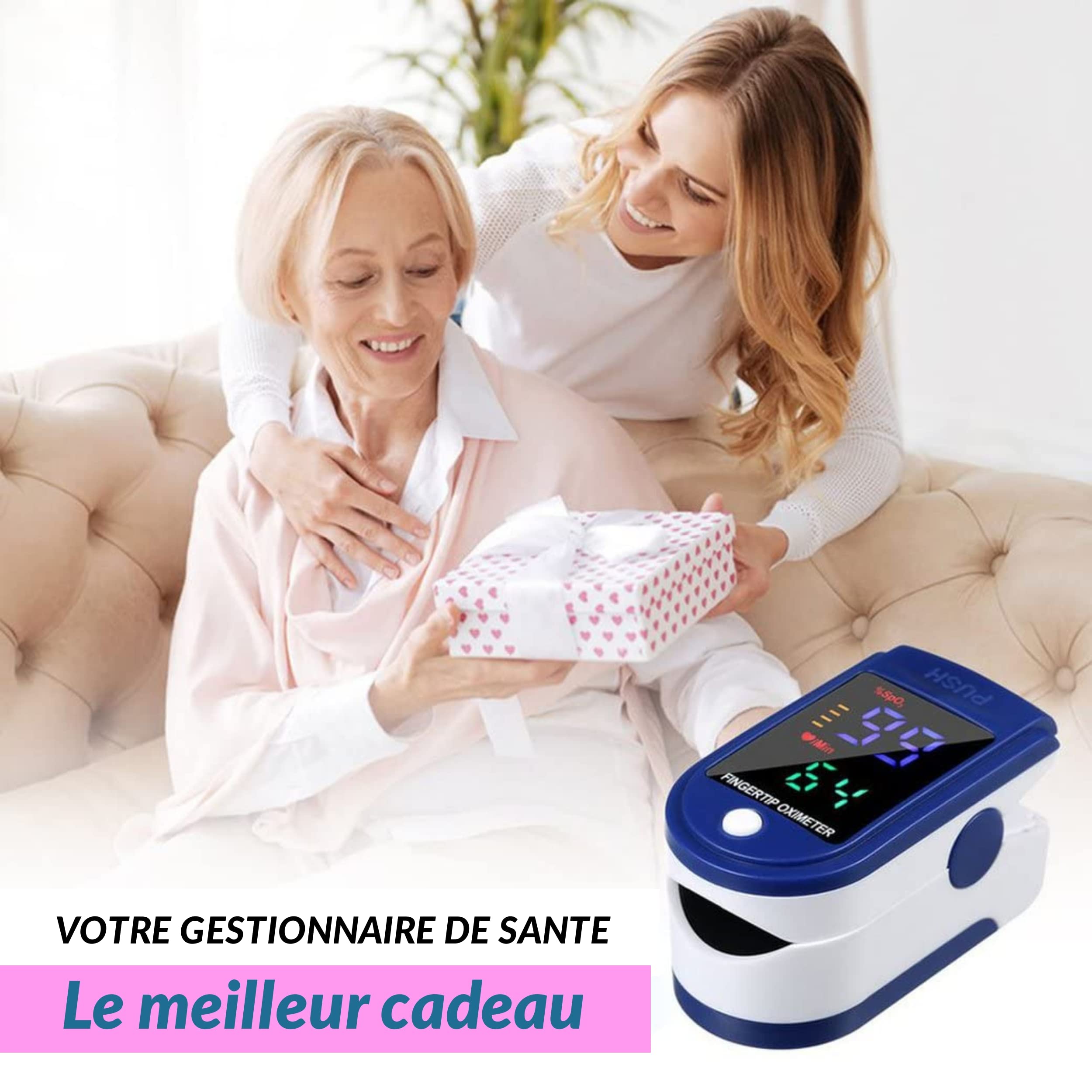 Oxymètre de Pouls Doigt – LOT DE 2 – Mesure SpO₂ & Fréquence Cardiaque – Écran LED Lisible – Piles Incluses – Oxymètre Adultes & Adolescents – Usage Bien-Être notice en Français etui et cordon