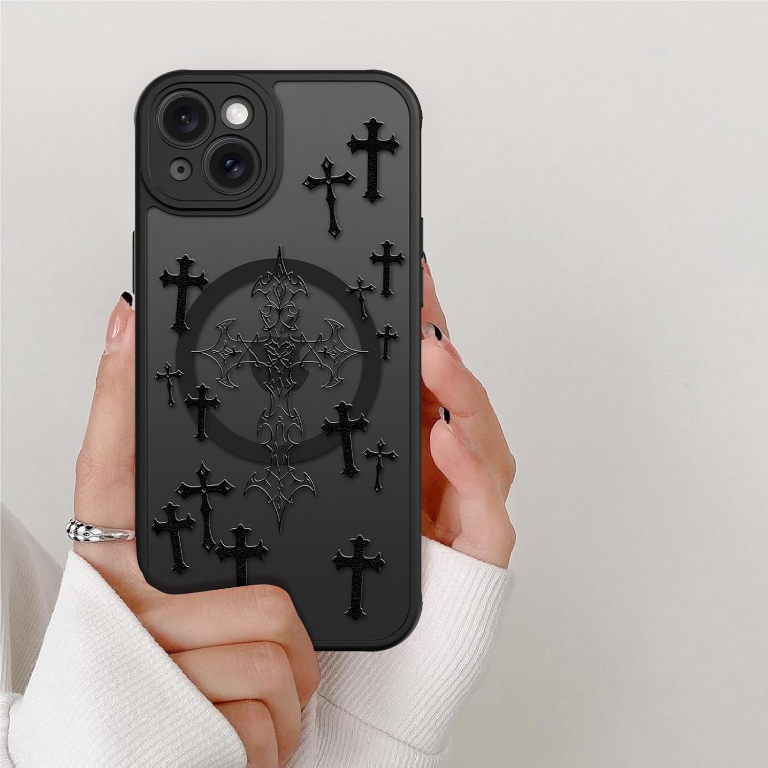 KANGHAR Magnetic Case for iPhone 15 [Compatible with MagSafe] Aesthetic Cross Jesus Christian Design for Women Girls Men, Soft TPU Bumper Hard Back Translucent Matte Shockproof Cover - Black - Image 5