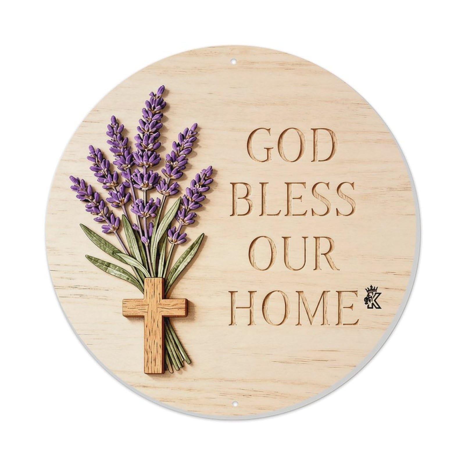 God Bless Our Home Lavender Cross Round Metal Tin Sign Vintage Wall Decor, Bar Garage Cafe Kitchen Home Wall Art Poster 8x8inches