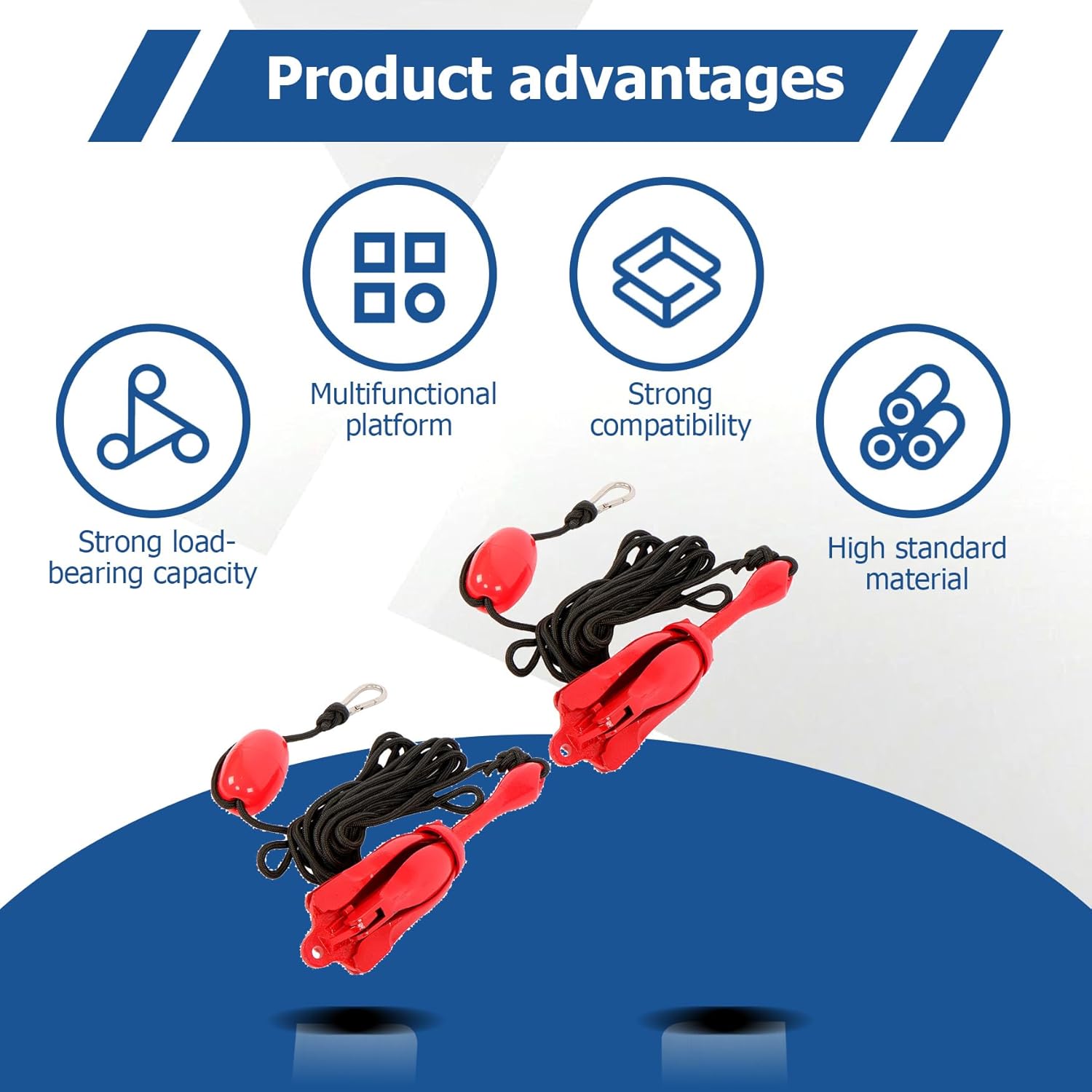 WFLNHB Red 2 Pack 3.3lb Marine Kayak Anchor Kit Boat Anchor Kayak Fishing Accessories for Small Boats Kayaks