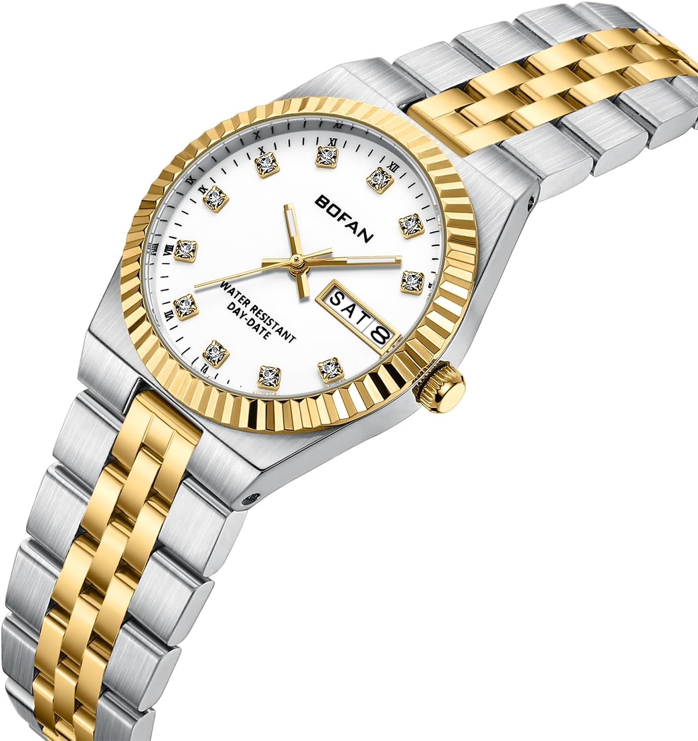 BOFAN Watches for Women Vintage Ladies Gold Watch with Luxury Diamond Dial,Date and Week Display,Stainless Steel Band,Waterproof.Adjustment Tool Included - Image 2