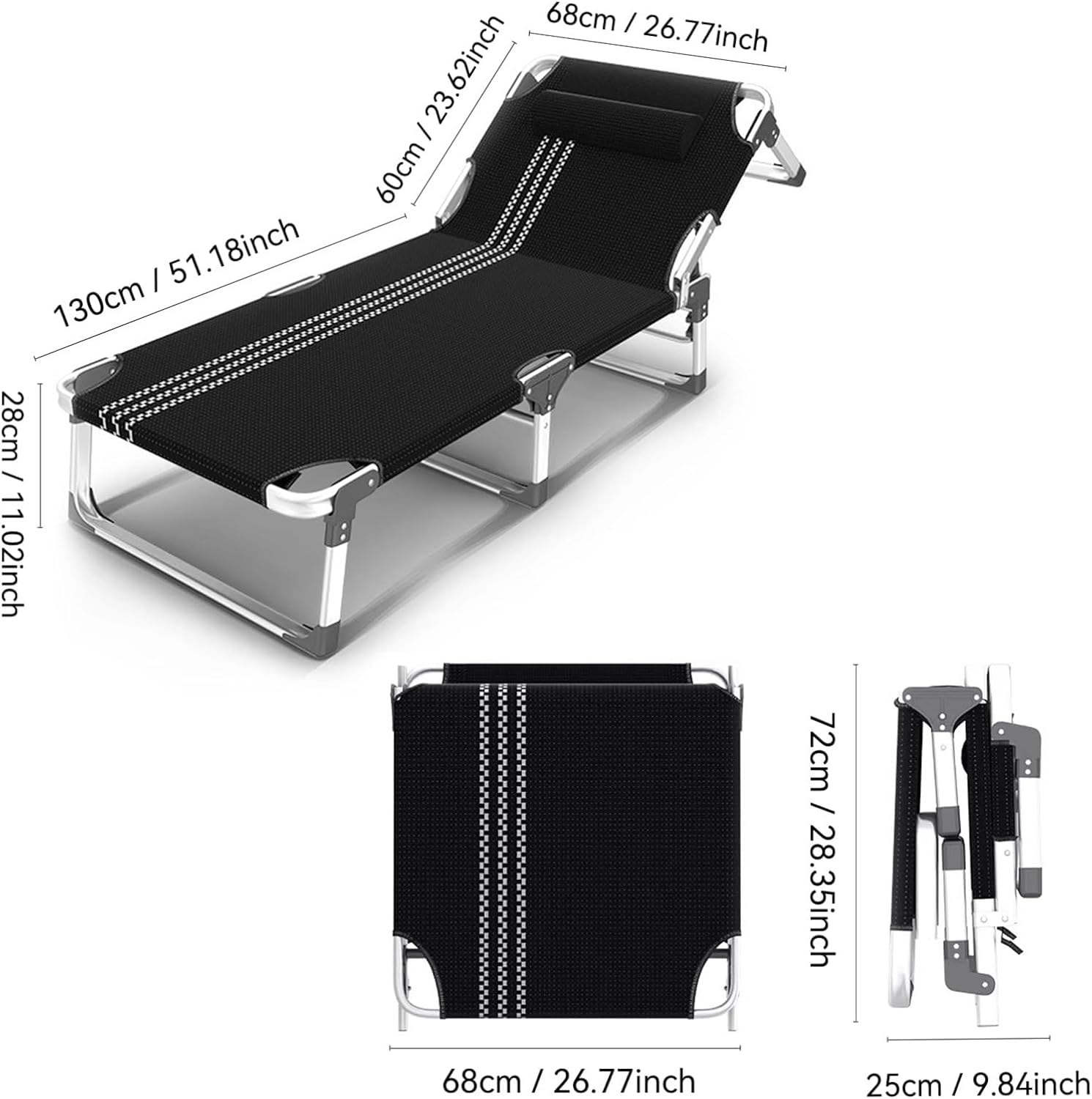 Opvouwbaar bed Campingbedjes voor volwassenen Aluminiumlegering Draagbaar Opvouwbaar slaapwiegje met matras 5-positie Opklapbare stoelbed