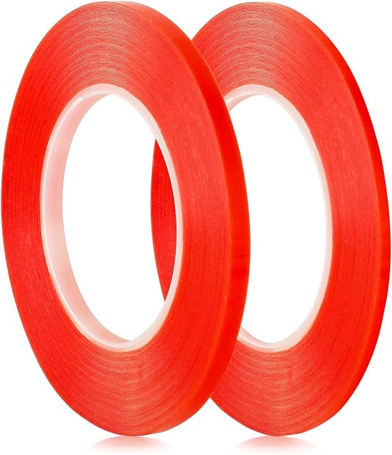 3mm / 6mm x 33m Double Sided Red Line Repair Adhesive Tape, 2 Rolls Heat Resistant High Adhesion Transparent Acrylic Tape,High tack Strong Hold for School Home Crafts Glitter Foiling Microbeads