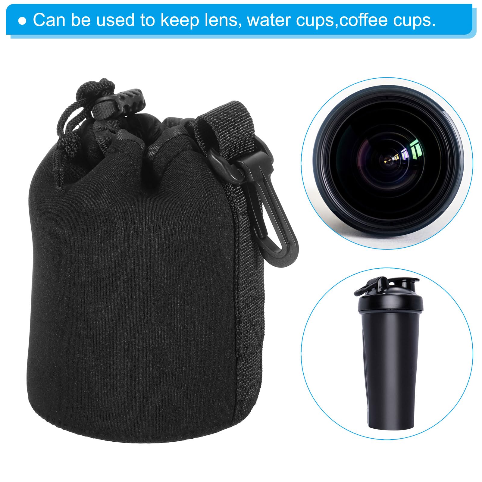 PATIKIL Borsa per Obiettivo Fotografico, 4 Pz 3.5" Id x 5.5" H Sacchetto Coulisse Neoprene Spesso Protettivo, Custodia per Obiettivo Fotocamera Dslr, Nero per Acqua e Tazze da Caffè