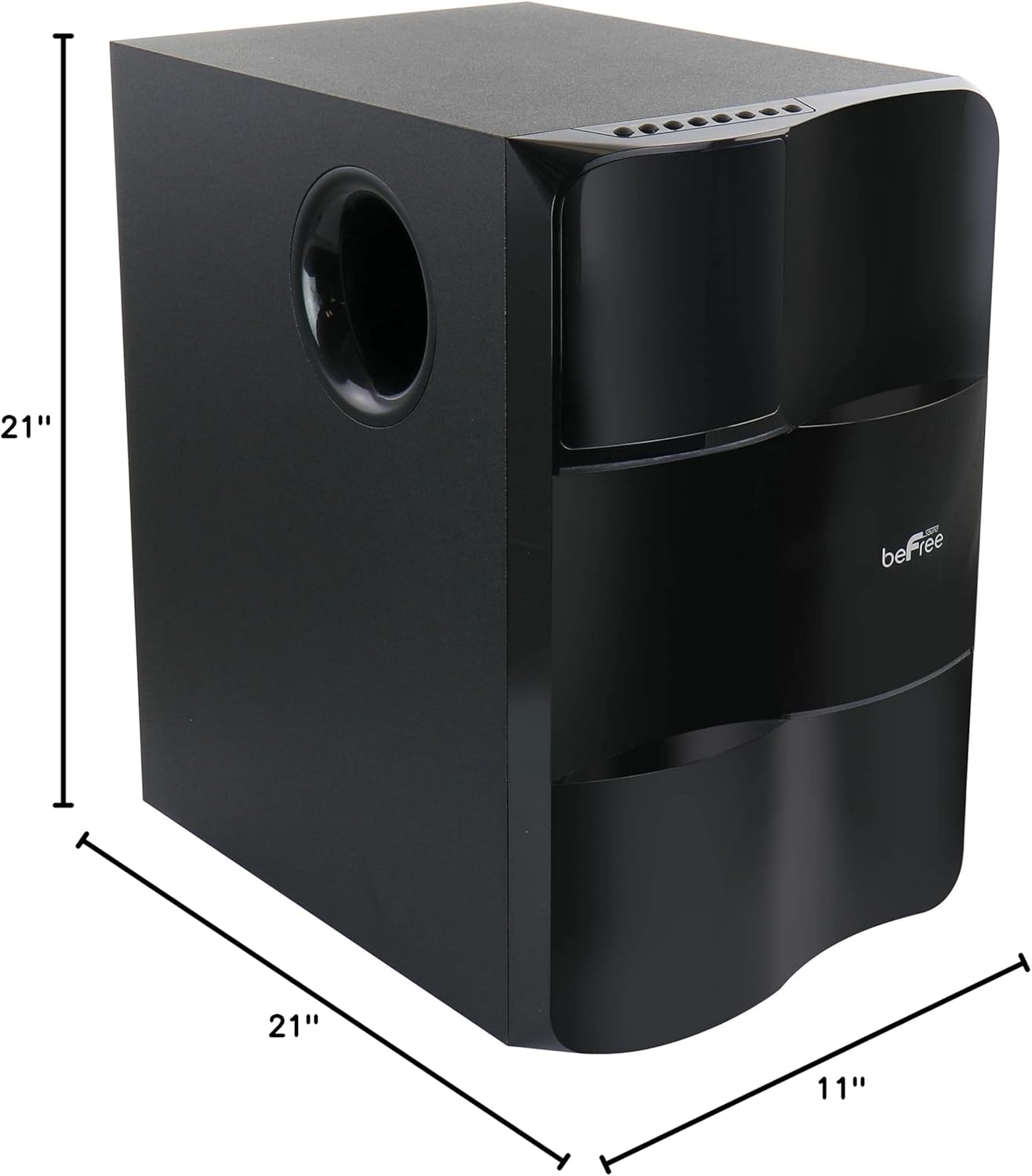 Diagram showing the dimensions of the subwoofer