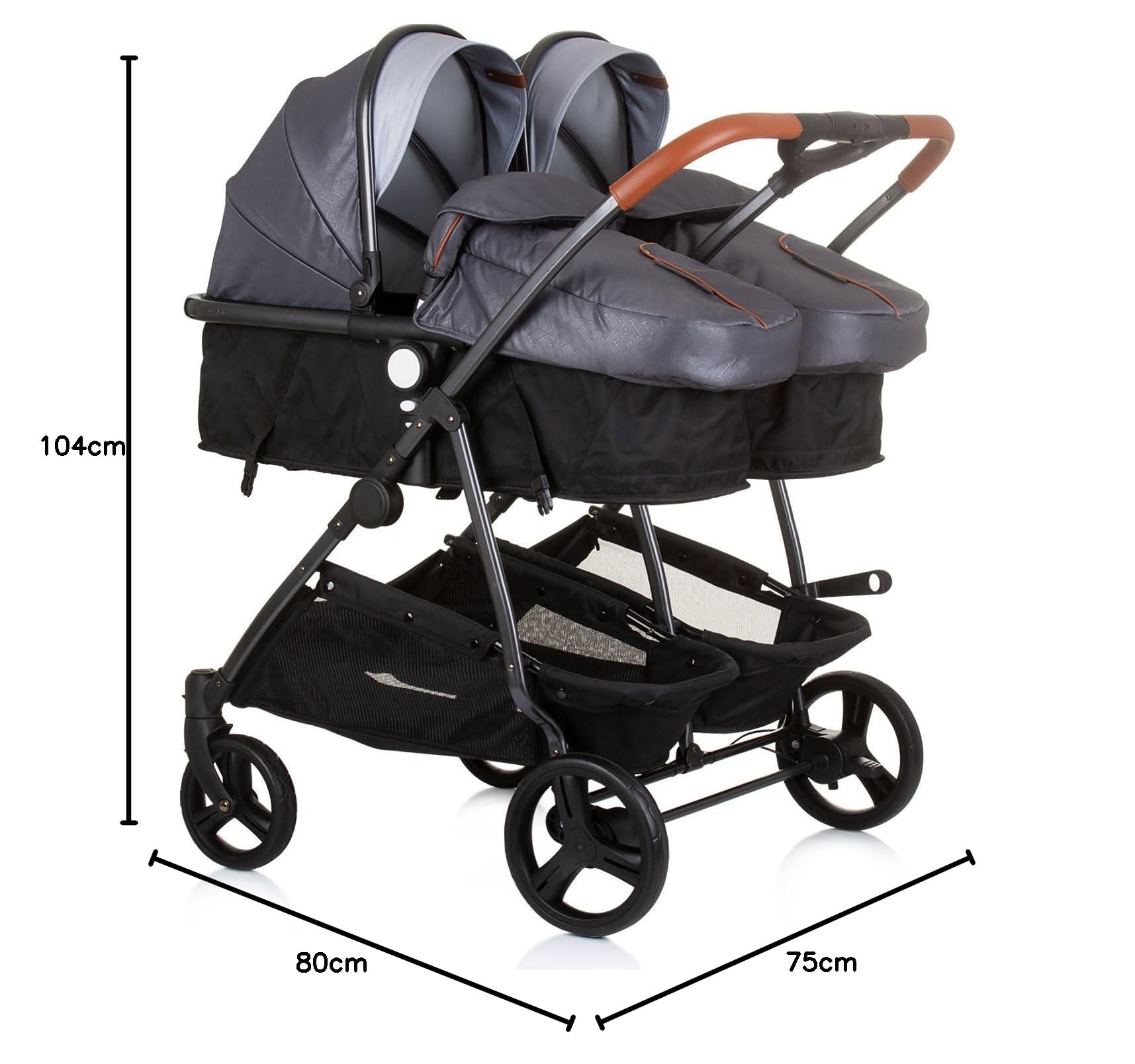 Chipolino Geschwisterkinderwagen Duo Smart klappbar umbaubar verstellbar Fußsack grau hellgrau