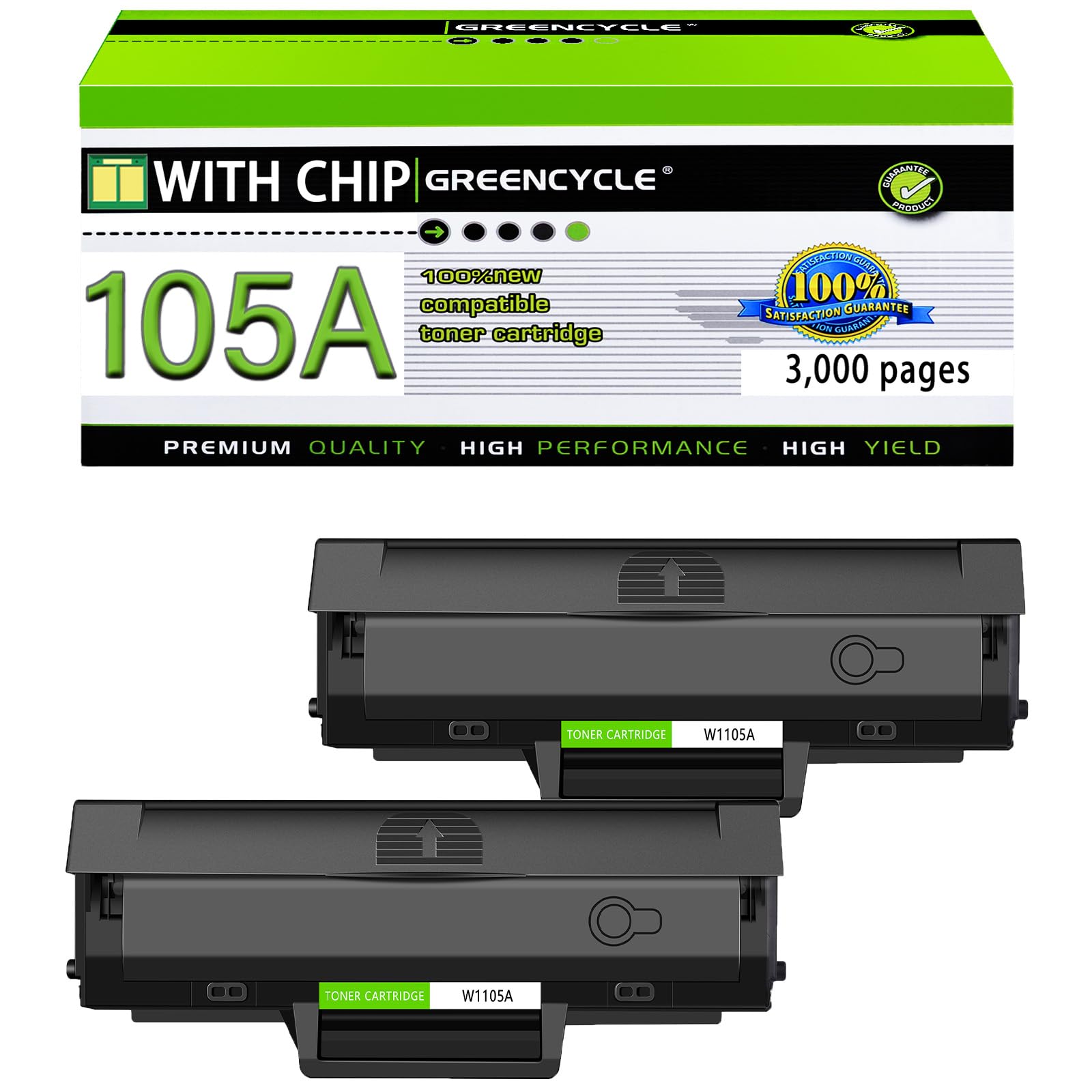 greencycle W1105A 105A Black Toner Cartridge Compatible Replacement for HP 105A W1105A 1105A to use for Laser MFP 137fnw 135a 135w 107a 107w Printer (