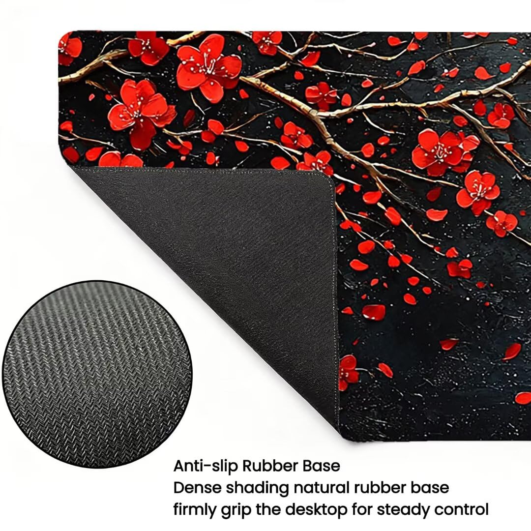 Podkładka pod mysz XXL Flower - 1400x600x3mm - czarna duża mata na biurko z przeszytymi krawędziami i antypoślizgowa wodoodporna do komputera, laptopa poprawia precyzję i szybkość. -35548