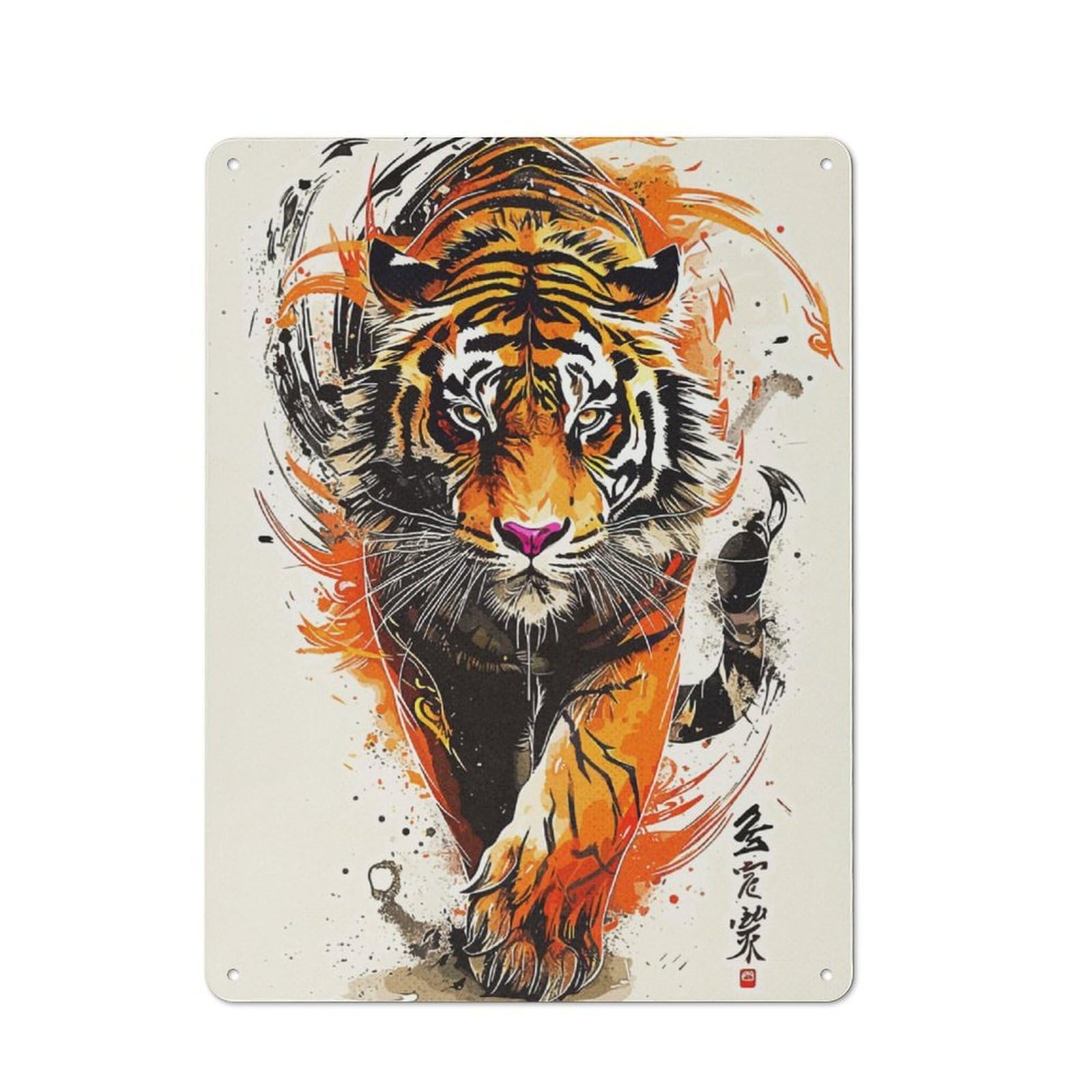 Junmoney Tiger Painting Art Tin Sign 40X30cm With For Workshop Wall, Retro Decor, For Metal Sign Collectors, For Cafés, Pubs And Restaurants
