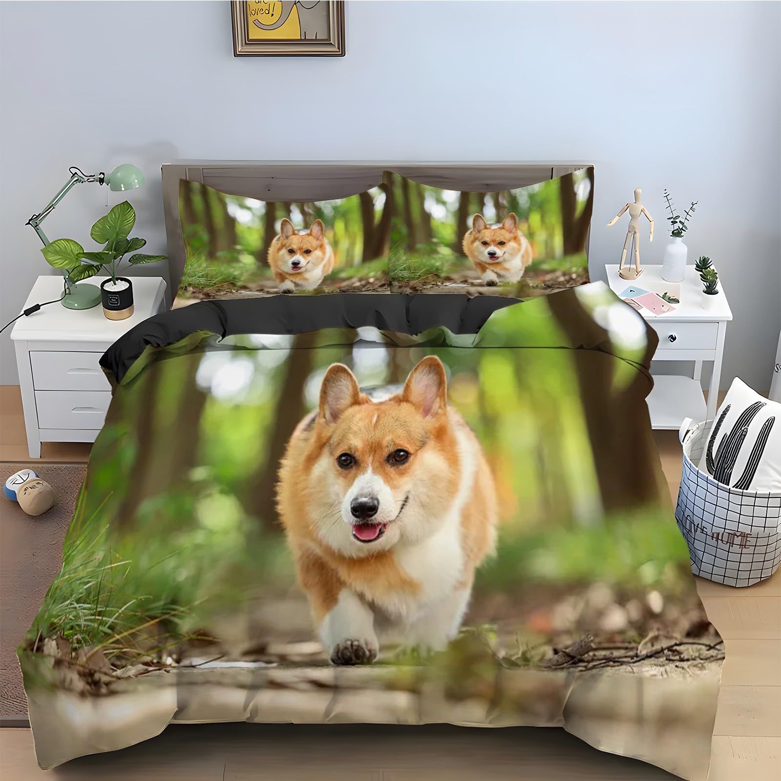 Parure de lit 3 pièces motif chiot housse de couette 220x240 pour des nuits tendres