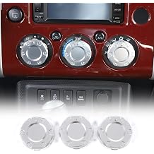 Central Console AC Volume Knob Button Switch Cover Trim Compatible with Toyota FJ Cruiser 2007-2021,Aluminum Alloy Mecha Style Car Air Conditioner Knob Adjustment Cover,3PCS Silver