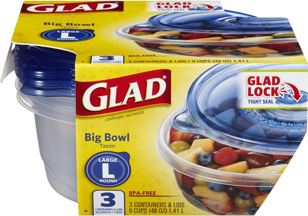 Glad Food Storage Containers - Big Bowl Container - 48 Ounce - 3 Count - 6 pack