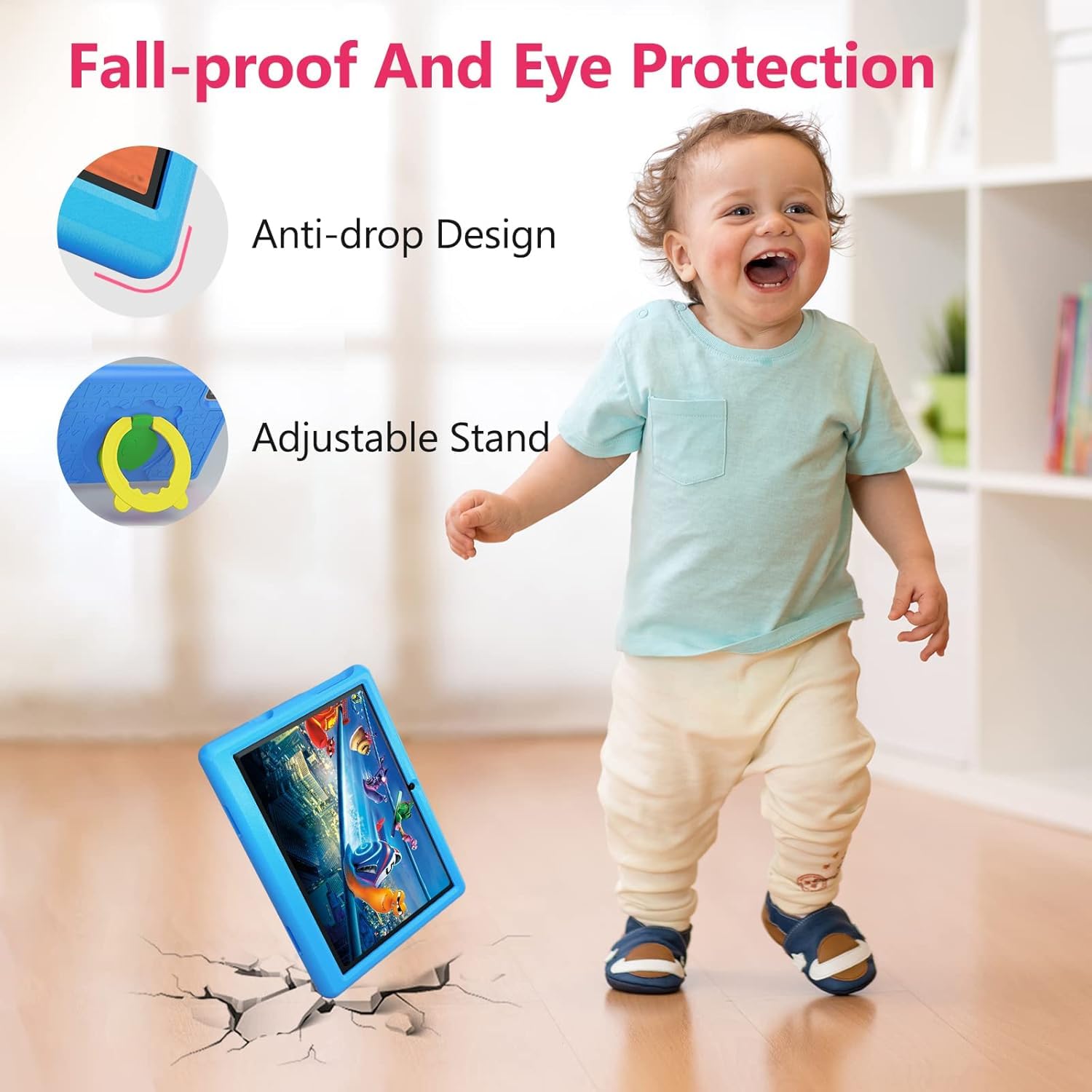 Freeski Tablette Enfants, 10 Pouces Android 13 Tablettes 1280x800 IPS, 5000mAh Quad Core, 6Go+64G0+128Go, WiFi, Bluetooth, Double Caméra Tablette pour Enfant, Blu