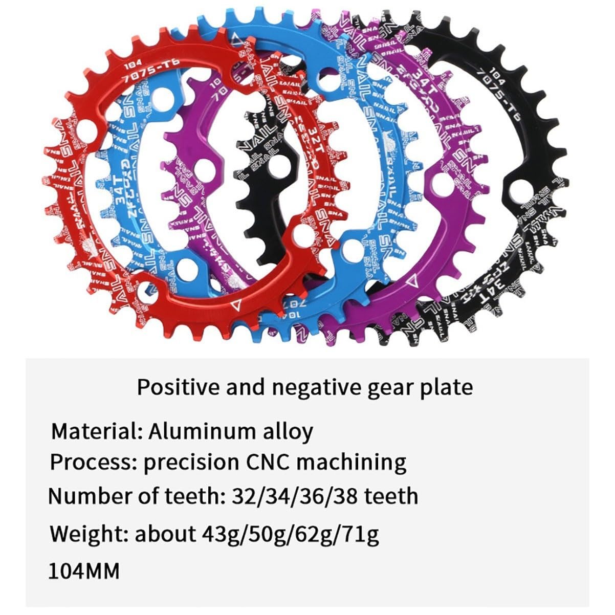 Guarnitura per Bicicletta 170 Mm 104 Set di Pedivelle 32/34/36/38T | Integrata Cava Guarnitura Per Mountain Bike Ingranaggio Single Speed Con BB(Purple,34T)