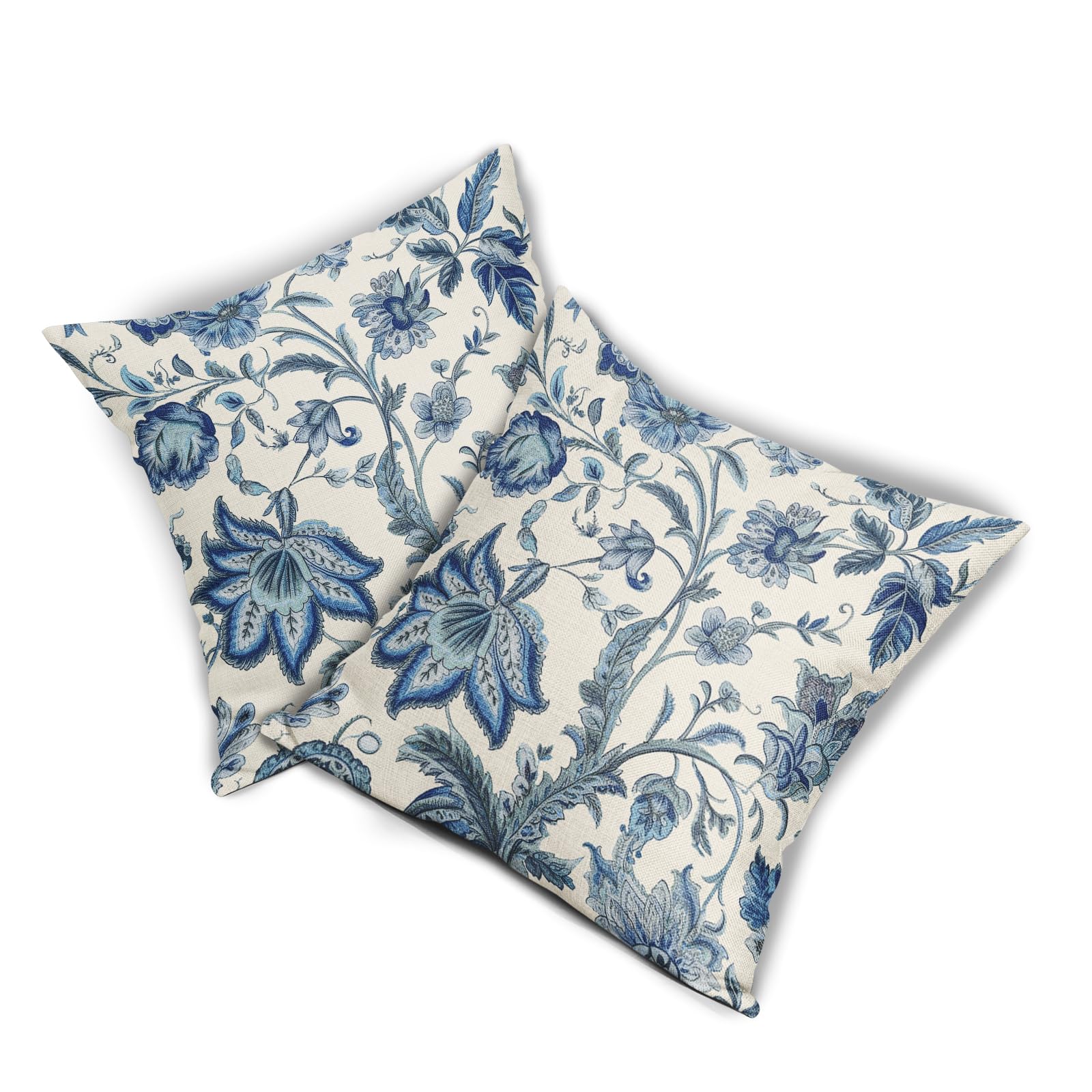 Juego De 2 Fundas De Almohada Chinoiserie Azul Marino 40x40 Cm - Lino, Para Sofá, Dormitorio O Sala
