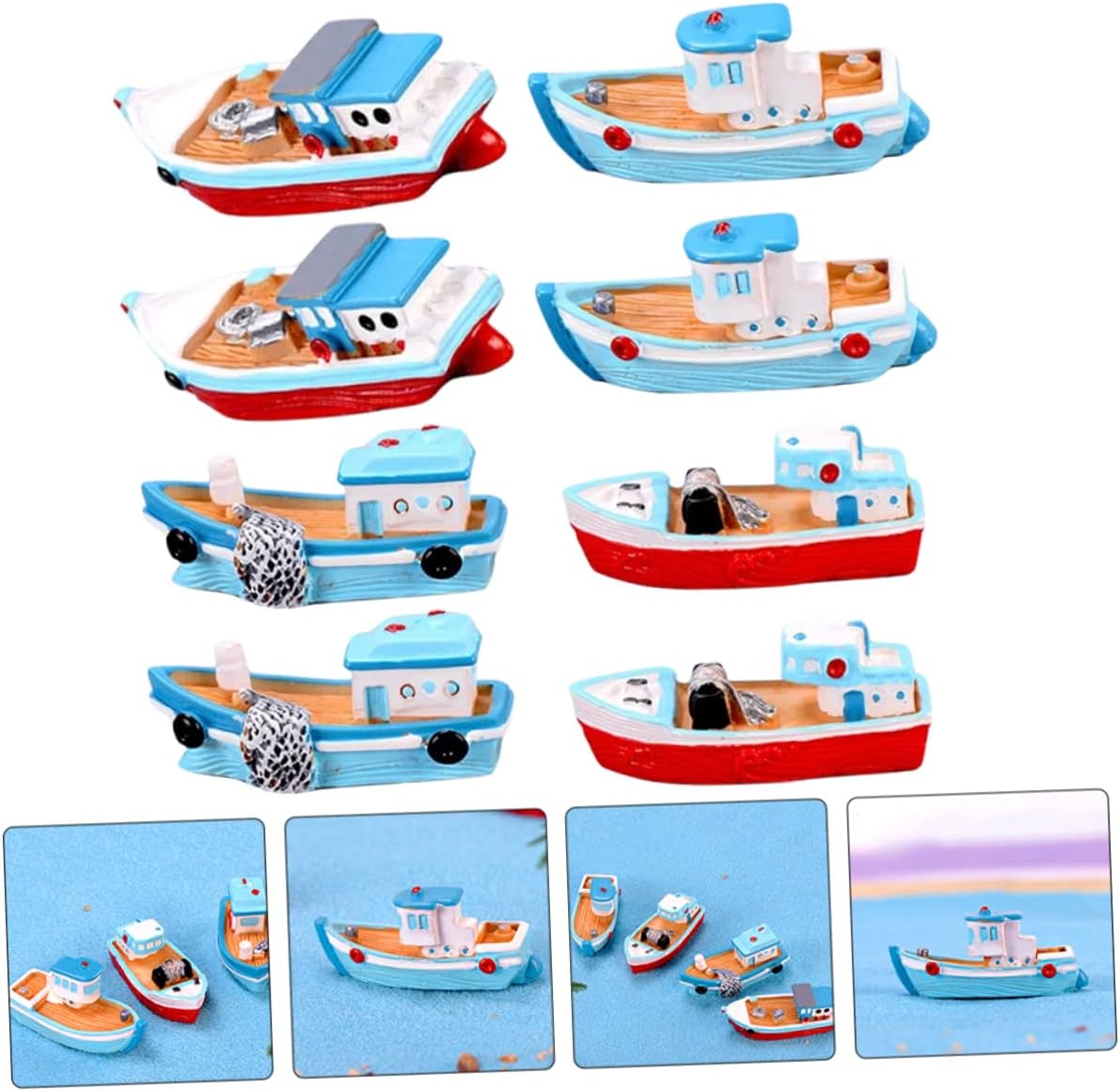 STOBOK 40pcs Mediterranean Style Resin Fishing Boat Models Nautical Decorations for Bedroom Cabinet Creative Miniature Ornaments for Desktop Landscape Craft