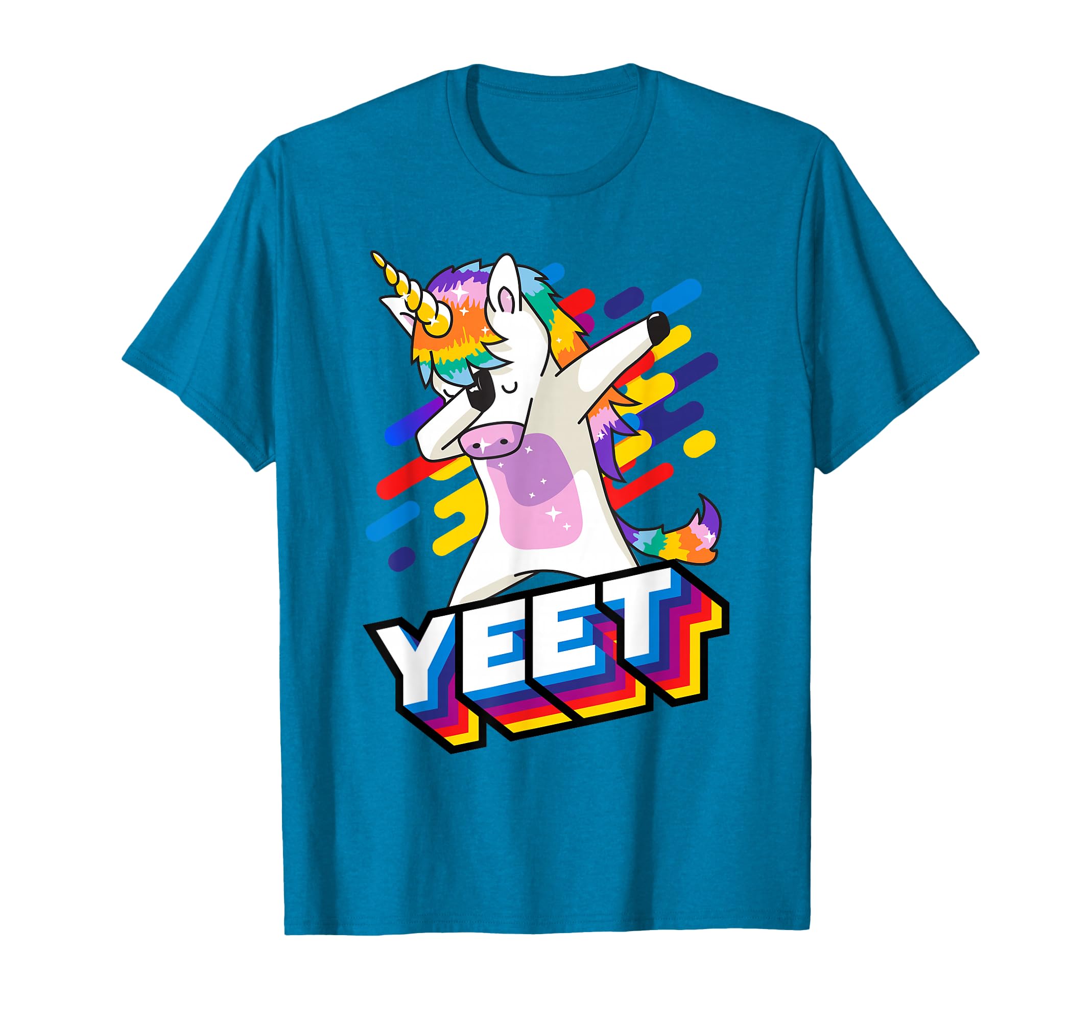 Colorful Dabbing Dancing Unicorn Celebration Yeet T-Shirt